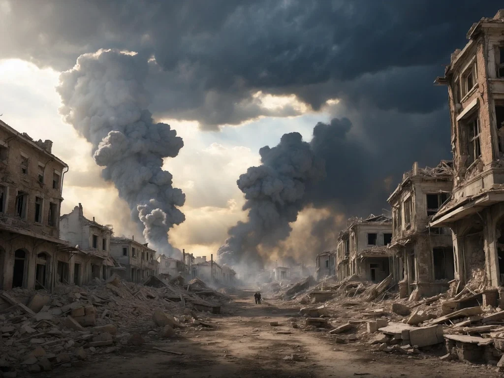 Aftermath of Russia air strike on Ukraine – residential damage from drone and missile attack”